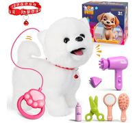 Charmofun Cagnolino che Abbaia e Cammina, Elettronico Peluche Cane Giocattolo con Guinzaglio, Realistico Cagnolino Interattivo per Bambini per 3 4 5 6+ Anni Regali (Bianco)