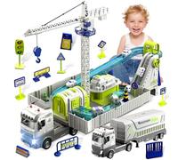 Charmofun Camion Cantiere Giocattolo Bambini, Veicoli da Cantiere con Piste Macchinine e Torre Gru, Mini Macchina, Grandi Camion in Lega Regalo per Bambini 3+ Anni