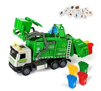 Charmofun Camion Spazzatura, Camion dei Rifiuti con 6 bidoni della spazzatura, 180 Carte del Rifiuto, Luci e Suoni, Camions Immondizia Regalo per Bambini e Bambine 3+