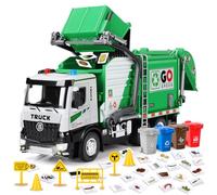 Charmofun Camion Spazzatura Giocattolo con Contenitore per Rifiuti Sollevabile Elettricamente, Camion Immondizia Giocattolo con luci e suoni e Mappe della città, Regalo per Bambini dai 3 4 5 6 anni