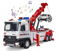 Charmofun Carroattrezzi Giocattolo, Camion gru per bambini, Veicolo di Recupero con Luci e Suoni, Camion Trasportatore Funzione, Regalo Giocattolo per Bambini dai 3 Anni in Su