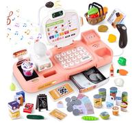 Charmofun Cassetta giocattolo per bambini, con scanner e suono, con vera calcolatrice, 20 musiche, supermercato, giochi di ruolo, regalo per ragazze e ragazzi dai 3 anni in su (rosa)