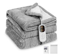 Charmofun Coperta Termica Elettrica, 130X180CM Termocoperta Matrimoniale con Spegnimento Automatico, 8 Temperature, Timer 12H, Riscaldamento Rapido, Lavabile, Plaid Elettrico (Grigio)
