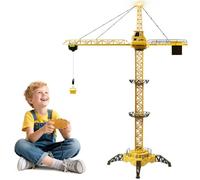 Charmofun Gru a Torre Telecomandata, 128 cm 2,4 Hz Gru Radiocomandata Filoguidata 6 Canali, Cantiere Telecomandato con Luci e Suoni, RC Ingegnere del Veicolo Ascensore Compleanno per Bambini