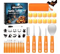 Charmofun Kit Intaglio Zucca Halloween con LED Candele e Stencil, 17 Pezzi Strumenti Intaglio Zucca, Pumpkin Carving Tools per Zucche Halloween Decorative, Set Intaglio Zucca per Adulti e Bambini