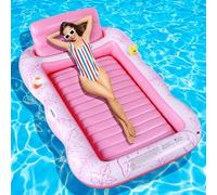 Charmofun Materassino Gonfiabile Abbronzante, Gonfiabile Galleggiante Materasso Piscina, Gonfiabile Tanning Pool, Lettino Gonfiabile Piscina con Portabicchieri e Portabibite per Adulti (Rosa)