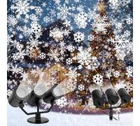 Charmofun Proiettore Natale Esterno, tre teste dinamica LED fiocchi di neve proiettore con Timer, Impermeabile Illuminazione natalizia Decorazioni esterna per giardino finestra parete (Snow)
