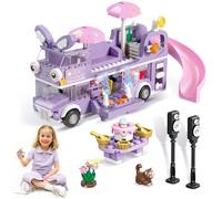 Charmofun Ragazze Camper Van Kit di Costruzione, City Camper Van delle d’Avventura, Camper Giocattolo, Set di Blocchi da Costruzione Regali per Bambine 6+ Anni (Coniglio)