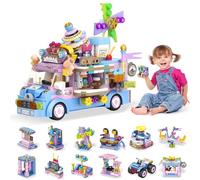 Charmofun Ragazze Camper Van Kit di Costruzione, City Camper Van delle d’Avventura, Camper Giocattolo, Set di Blocchi da Costruzione Regali per Bambine 6+ Anni (Gelato)