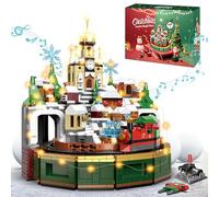 Charmofun Set di Costruzione castello di Natale con Luci e Musica, Kit di Costruzioni con Montagne Russe e Castello di Natale, Set di Costruzioni Natalizie per Adulti e Bambini Anni 8 +