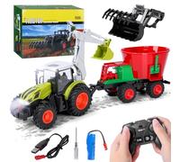 Charmofun Trattore radiocomandato Bambino, Trattore RC con Betoniera e Illuminazione, 2.4GHz, Regalo per Bambini da 3 Anni e Più