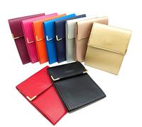 Charmoni - Pochette Porta Assegno Lunga Pieghevole - Talloncino a Sinistra - 3 Scomparti per Carte di Credito - 3 Pieghe - Compatto - in Pelle Vacchetta - 10,5 cm X 14,5 cm, Blu marino, Taille unique