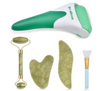Charmonic Set 6 in 1 con rullo di ghiaccio e rullo di giada e set Gua Sha, kit per massaggio facciale, kit con strumento Gua Sha e spazzola in silicone, massaggiatore anti-invecchiamento in pietra di