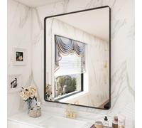 CHARMOR Specchio da bagno 71 x 91 cm, nero opaco, specchio rettangolare con cornice, per parete, angoli arrotondati, antiruggine, infrangibile (orizzontalmente/verticalmente)