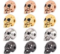Charms, 12 pezzi, per la creazione di gioielli, 0,36 perline scheletro con intarsio nero, 4 colori, finitura bronzo antico, ideale per progetti fai da te