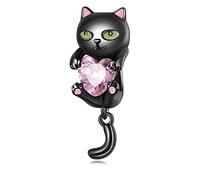 Charms gatto nero per bracciali Pandora, argento sterling 925 oro nero zirconi rosa perline charms gioielli regalo per donne ragazze
