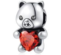 Charms Orsacchiotto Abbraccio il mio Cuore Fit Pandora San Valentino Braccialetto, 925 Argento Sterling Ti Amo Orso Perline con Granato CZ, Regalo per Bambina/Coppia/BFF/Amante degli animali