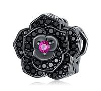 Charms Rosa Nera per Bracciali Pandora - Charm Bead in argento Sterling Halloween Zirconia donne Regali Gioielli