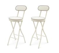 Charocean Set di 2 sgabelli da bar pieghevoli con schienale, altezza 65 cm, seggiolone, pieghevole, per bar e bancone, portata 125 kg (bianco 65 cm)