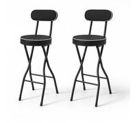 Charocean Set di 2 sgabelli da bar pieghevoli con schienale, altezza 65 cm, seggiolone, pieghevole, per bar e bancone, portata 125 kg (nero, 65 cm)