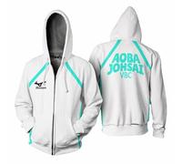 Charous AOBA JOHSAI Club - Felpa con cappuccio e zip con stampa digitale 3D, unisex, per fan dei manga, idea regalo per cosplay, bianco, L