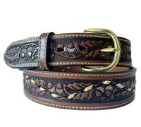 CHARRO EL E266 Cintura Western in Pelle, infilata oro a onda, tema ghiande