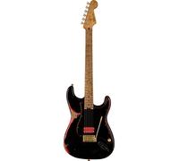 Charvel Custom Shop Nirtro Relic Hot Rod Super Statocaster, Black over Fiesta Red