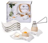 ChasBete Porta Uova alla Coque, Porta Uovo Ceramica, Portauovo Elegante 6 + 1 Taglia Uovo Sodo per Colazione e Brunch