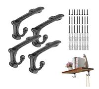 ChasBete Staffe per mensole 4 pezzi, staffe mensole pesanti 10 cm, staffa mensola nera con ganci, metallo reggi mensola da muro