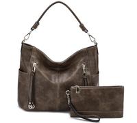 Chase Chic Borsa Donna Borse a Tracolla Borse a Mano Hobo Bauletto in Pelle PU Impermeabile Borse a Spalla Portafoglio 2 Pezzi Set, Caffè