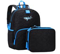 Chase Chic Zaino Bambina Bambino, 3-7 Anni Zainetto Scuola Elementare Ragazza Ragazzo con Borsa Porta Pranzo Set Leggero Zaino Asilo Bimba per Gita Elementari Scolastica, Squalo Nero