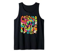 Chase Peace Groovy Retro Hippie Flower Power Dove Arcobaleno Canotta