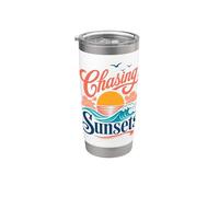 Chasing Sunsets Retro Beach - Vibrazioni costiere Bicchiere termico in acciaio inox doppia parete