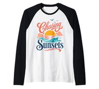 Chasing Sunsets Retro Beach - Vibrazioni costiere Maglia con Maniche Raglan