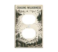 Chasing Wilderness Mountain Citazione Rustico Duplex Outlet Piastra | Paesaggio rustico di montagna, paesaggio della pineta, tema avventura all'aperto, sentiero escursionistico tracce animali
