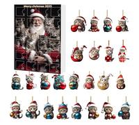 Chat Calendrier - Ornement Acrylique 2D | Pendentif mignon pour rétroviseur voiture | Compte à rebours 24 jours avec design | Décoration festive idéale pour fêtes et saison hivernale