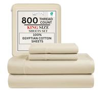 CHATEAU HOME COLLECTION - Set di lenzuola in cotone egiziano a 800 fili con tasca profonda in raso, cotone, avorio, king size