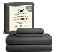 CHATEAU HOME COLLECTION Set di lenzuola per letto queen size, in cotone egiziano, con lenzuola e federe, 800 fili, con tasca profonda (adatto fino a 45,7 cm), colore: carbone