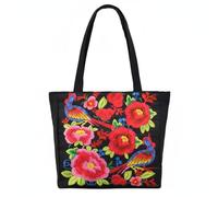 Chatonshen Borsa Ricamata Borsa a Mano Donna Tote Donna con Motivo E Uccello Tela Morbida E Durevole Ampio Adatta per Shopping Viaggi Uso Quotidiano, Rosso, Cento Fiori