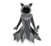 Chatonshen Costume Bambini Lupo Vestito Abito Travestimento in Poliestere con Cappuccio Caldo E Orecchie Finitura Vellutata E Coda Integrata Libertà di Movimento, XXL