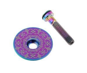 Chatonshen Headset Top cap M6 Copertura Vite Superiore Testa Manubrio Kit Copri Manubrio Bicicletta Impermeabile in Lega di Titanio Leggero Adatto per Biciclette, Multicolor-Totem