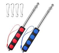 ChAusa 2 Pezzi Asta Bandiera Telescopica, 1.6m Aste Telescopiche per Bandiere Portatili, Asta della Bandiera Acciaio Inox, con 4 Ganci per Guide Turistiche, Viaggio, Campeggio (Rosso e Blu)