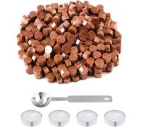 ChAusa 200 Pezzi Colore Bronzo Ceralacca Perline, Perle di Ceralacca Ottagonali, Sigillo di Perline di Cera, con 1 Cucchiaio da Fusione, 4 Candele, Adatto per Francobolli, Carta da Regalo