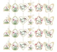 ChAusa 24 Pezzi Decorazioni Pasquali, Ornamenti Pasquali in Legno Primavera | Legnos Decorazioni Coniglietto Pasquale per Essere Appeso Tutti i Giorni, in Legno, Farfalle(Verde)