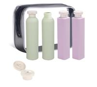 ChAusa 4 Pezzi Bottiglie da Viaggio in Silicone 250ml+260ml Contenitori da Viaggio Kit Viaggio Liquidi con Borsa da Toilette e Etichetta,Boccette da Viaggio per Shampoo e Balsamo Liquidi