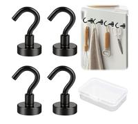 ChAusa 4 Pezzi Ganci Magneti al Neodimio 20 mm, Ganci Magnetici Extra Forti Contiene 15 kg Magneti con Ganci, Gancio Magnetico Nero Super Forte per Porte in Ferro Frigoriferi Cucina Appendiabiti