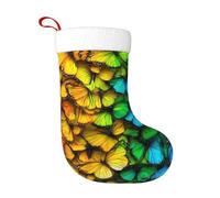 Chaussette de Noël à motif papillons multicolores pour les fêtes de famille, 45 cm, à suspendre à la cheminée avec boucle. Décoration de Noël