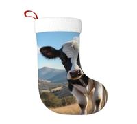 Chaussette de Noël à motif vache des prairies, 45 cm, à suspendre à la cheminée avec boucle, pour une décoration de Noël idéale pour les fêtes de famille.
