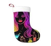 Chaussette de Noël imprimée avec des motifs de boissons néon pour les fêtes de famille, 45 cm, à suspendre à la cheminée avec boucle de suspension. Décoration de Noël
