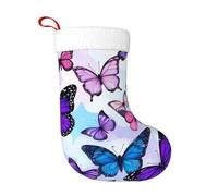 Chaussette de Noël imprimée papillons pour les fêtes de famille, 45 cm, à suspendre à la cheminée avec boucle, décoration de Noël